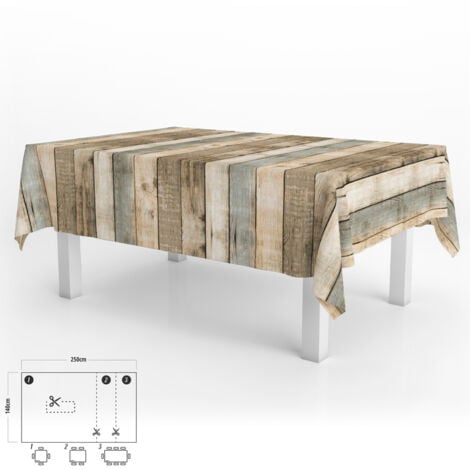 ORYX Tovaglia rettangolare in legno a listelli impermeabile antimacchia PVC 140 x 250 cm. Tagliabile per uso interno ed esterno