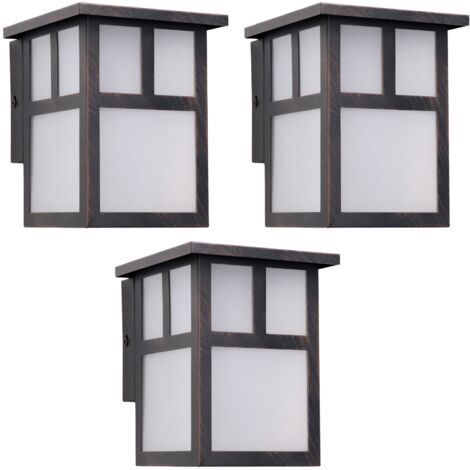 Osaka (3 unidades) Aplique de Pared Exterior Rústico de Estilo Japonés. Bombilla E27. Lámpara Jardín IP23 Marrón Óxido