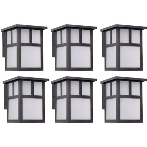 Osaka (6 unidades) Aplique de Pared Exterior Rústico de Estilo Japonés. Bombilla E27. Lámpara Jardín IP23 Marrón Óxido