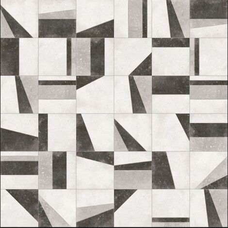 OSAKA BLANCO NASSAU PATCHWORK Carrelage aspect carreaux de ciment - 20 x 20 cm - Blanc, Noir, Gris, Gris Perle