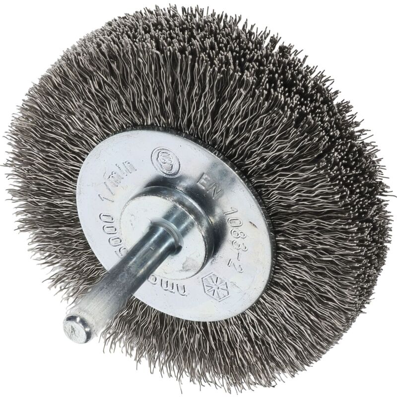 Drahtbürste für Bohrmaschine ø 70x18mm - Drahtbürstenaufsatz für schwer zugängliche Stellen - rostfreie Rundbürste mit Schaft, gewellter Draht