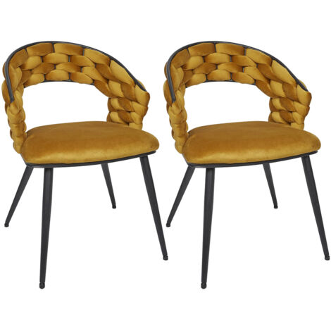 OSCAR - Lot de 2 Chaises en Velours Jaune Moutarde Pieds Métal Noir