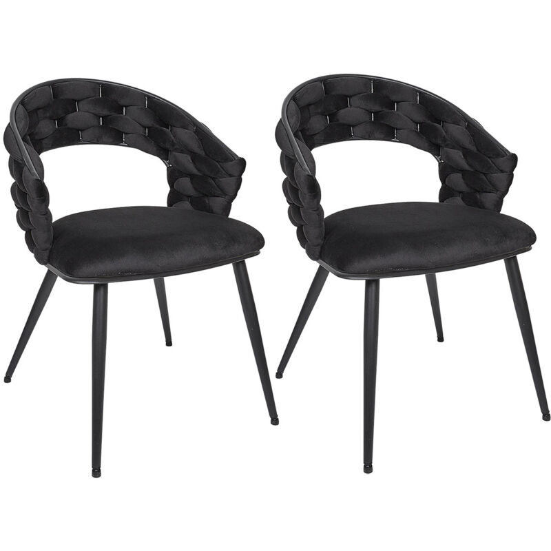 Altobuy - oscar - Lot de 2 Chaises en Velours Noir Pieds Métal Noir