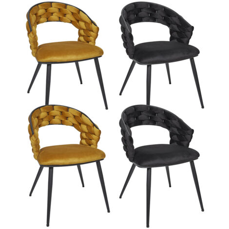 OSCAR - Lot de 4 Chaises en Velours 2 Jaunes et 2 Noires Pieds Métal Noir