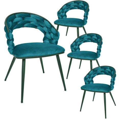 OSCAR - Lot de 4 Chaises en Velours Bleu Canard Pieds Métal Noir