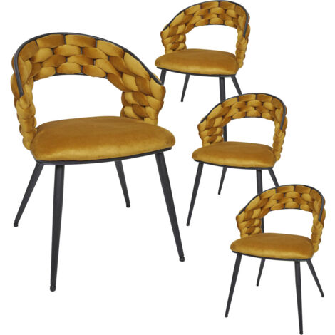 OSCAR - Lot de 4 Chaises en Velours Jaune Moutarde Pieds Métal Noir