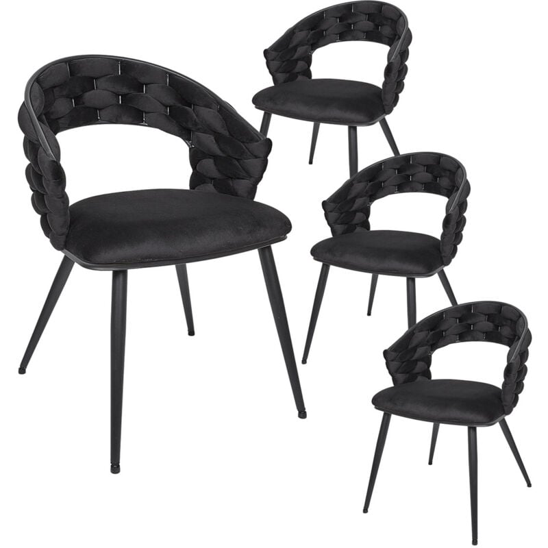Altobuy - oscar - Lot de 4 Chaises en Velours Noir Pieds Métal Noir
