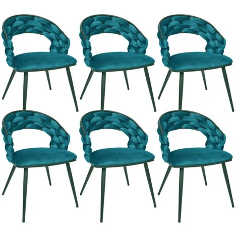 OSCAR - Lot de 6 Chaises en Velours Bleu Canard Pieds Métal Noir