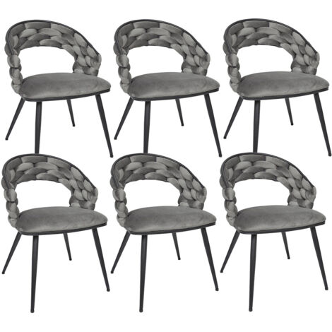 OSCAR - Lot de 6 Chaises en Velours Gris Pieds Métal Noir