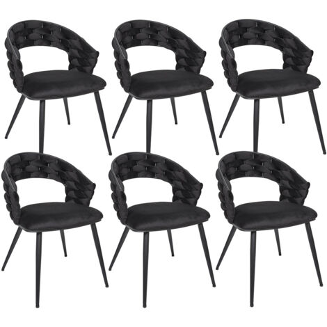 OSCAR - Lot de 6 Chaises en Velours Noir Pieds Métal Noir