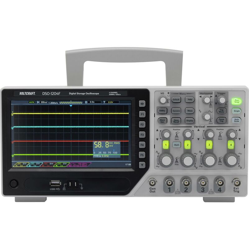 Oscilloscope numérique VOLTCRAFT DSO-1084F 80 MHz 4 canaux 1 Géch/s 64 kpts 8 bits mémoire numérique (DSO), générateur de fonction S077551