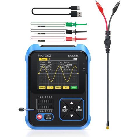 Oscilloscope DSO-TC3 - Oscilloscope portable 3 en 1, générateur de signaux DDS et testeur de transistors, bande passante 500 kHz, fréquence d'échantillonnage 10 MSa/s, 6 types de formes d'onde, mesure