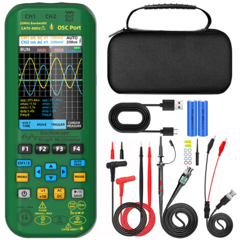 Oscilloscope multimètre graphique portable 3 en 1 avec source de signal, écran TFT IPS de 3,98 pouces, mesure tension courant capacité fréquence