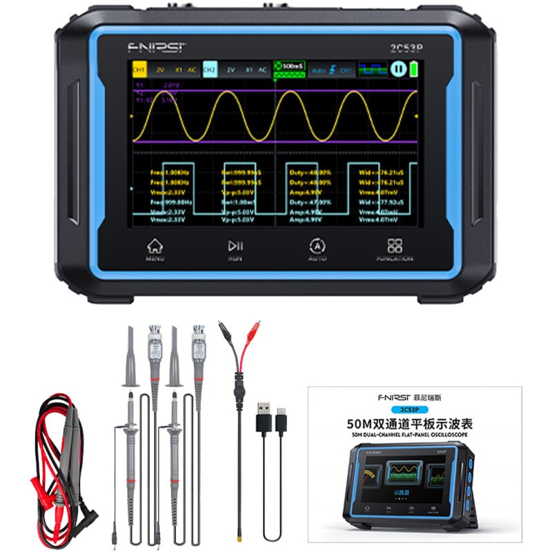 Lifcausal - Oscilloscope numérique à panneau plat à deux canaux 2C53P, multimètre quatre et demi, 12 types de générateur de signaux de forme d'onde
