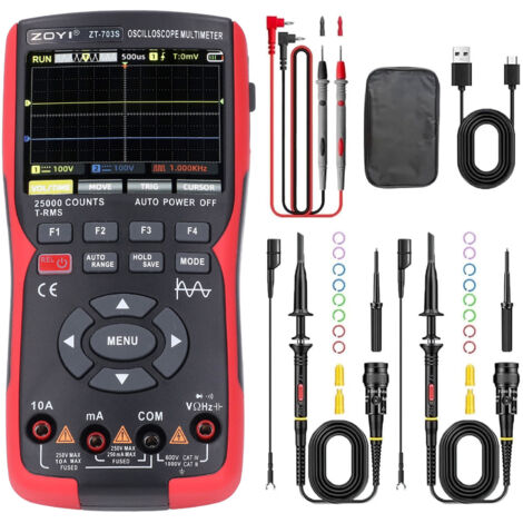 Oscilloscope numérique multimètre Écran couleur 3,5 pouces 25 000 points Double canal 50 MHz Oscilloscope multimètre portable