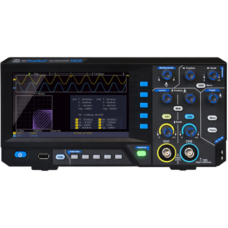 Peaktech - Oscilloscope numérique 1402, 2 canaux, 20 MHz, 250 MS/s