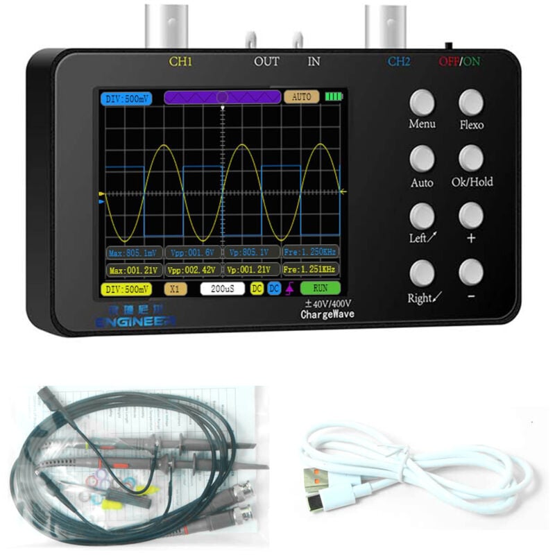 Lifcausal - Oscilloscope numérique portable compact Taux d'échantillonnage de 50 m Bande passante analogique de 10 m Oscilloscope de courant portatif