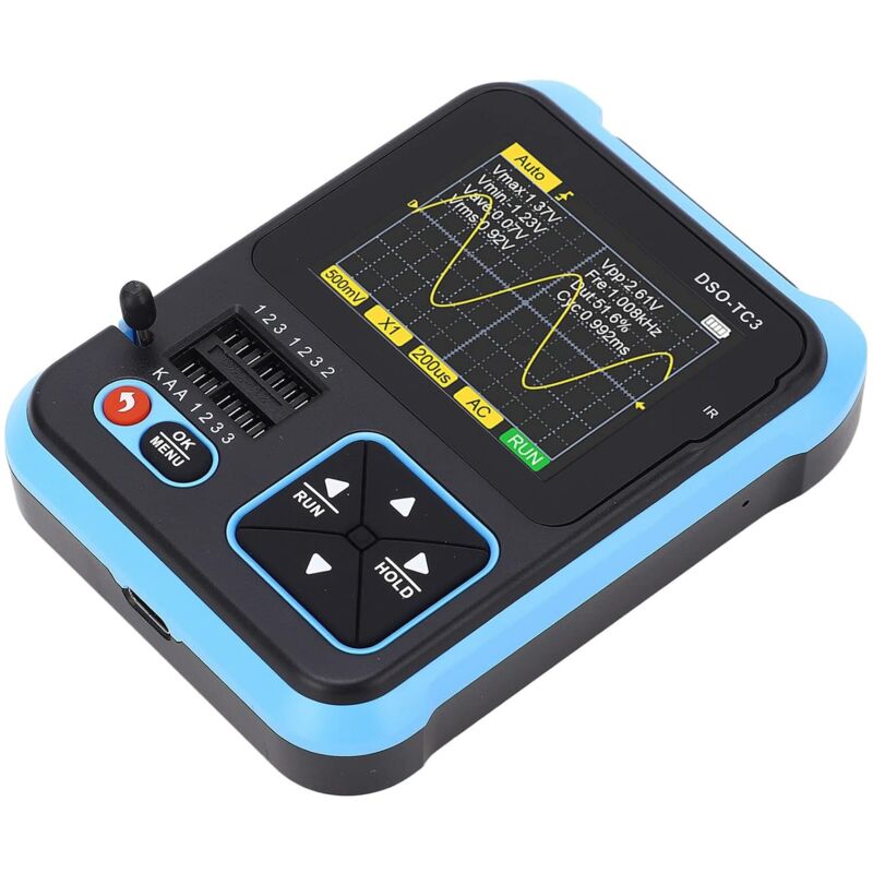 Oscilloscope Numérique Portable Multimètre Oscilloscope Portable 3 en 1 Bande Passante 500KHz Taux D'échantillonnage de 10 MSa/s Écran LED TFT 2,4