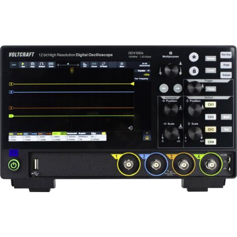 Oscilloscope numérique VOLTCRAFT DOV1004 100 MHz 4 canaux 1.25 Géch/s 50 Mpts 12 bits mémoire numérique (DSO) Y374613