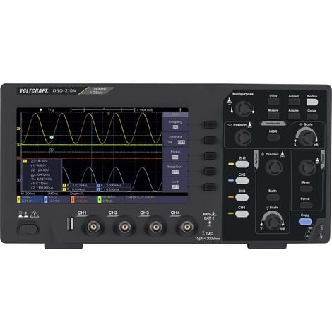 Oscilloscope numérique VOLTCRAFT DSO-2104 100 MHz 4 canaux 1 Géch/s 80 kpts 8 bits mémoire numérique (DSO) Y740402
