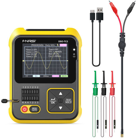 Oscilloscope portable à bande passante 200 kHz Testeur de transistor Oscilloscope numérique Outil de test 2 en 1 Sortie d'ondes carrées PWM Écran couleur de 2,4 pouces avec rétroéclairage Oscilloscope - Avec adaptateur