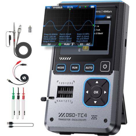 Oscilloscope portable DSO-TC4, bande passante 10 MHz, fréquence d'échantillonnage 48 Msa/s, testeur de transistors, oscilloscope numérique, générateur de signaux DDS, tension, continuité, diode, trans