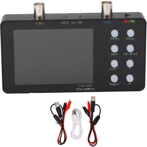 Oscilloscope portatif avec écran LCD de 3,2 pouces, numérique à 2 canaux avec clips de sonde rouges et noirs