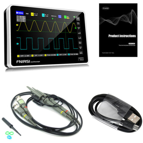 Oscilloscopio digitale a doppio canale 1013D, kit di memoria, larghezza di banda 100 MHz, frequenza di campionamento 1 GSa/s, touchscreen TFT LCD da 7 pollici.