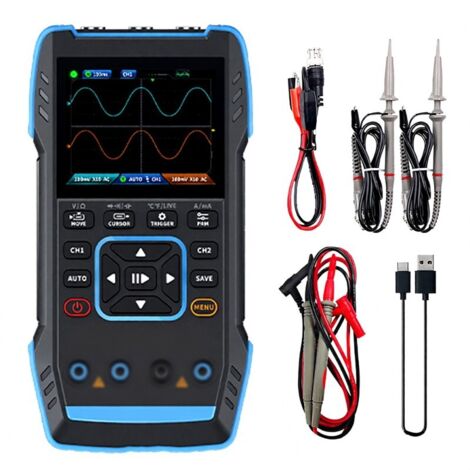Osciloscopio digital portátil 2C23T con multímetro y generador de señales. Último modelo de osciloscopio de doble canal 3 en 1, generador de señales de 10 MHz x 2 y 50 MS/s.