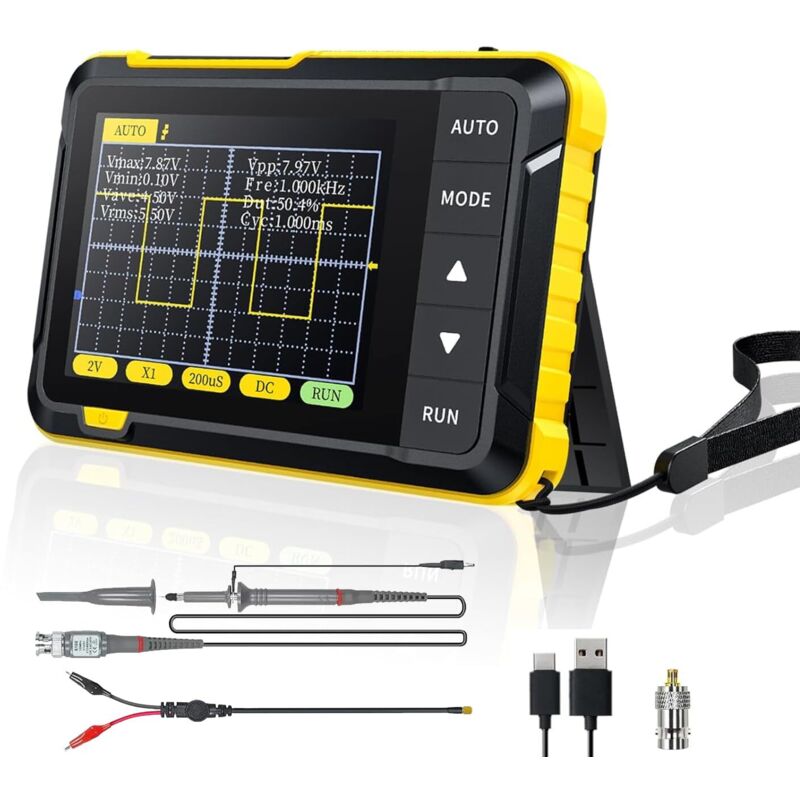 Osciloscopio portátil de 400 V, 200 kHz, frecuencia de muestreo en tiempo real de 2,5 MS/s y actualización OTA.