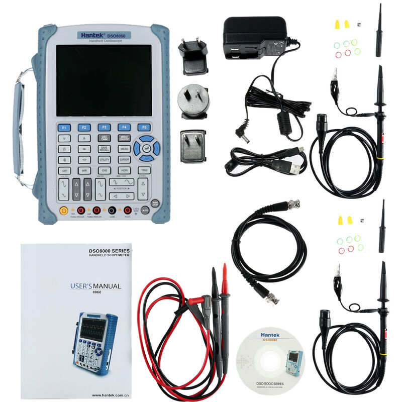 

Osciloscopio portátil Hantek DSO8060 5-en-1 60MHz DMM Analizador de espectro Contador de frecuencia Generador de forma de onda arbitraria