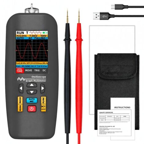 Osciloscopio y multímetro 3 en 1, lápiz de prueba eléctrica, pantalla TFT de 2,8 pulgadas, oscilómetro portátil, ancho de banda de 10 MHz con función de almacenamiento de datos para proyectos de brico