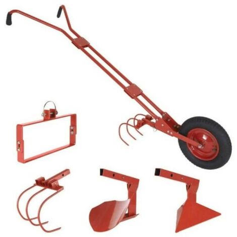OSE – Houe maraichère à roue 150 cm – Manche en métal – 4 accessoires inclus – Roues gonflables pour terrains accidentés