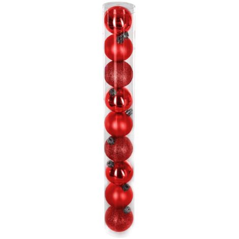 OSE – Lot de 9 boules de Noël 6 cm – Assortiment mates, pailletées et brillantes – Décoration sapin rouge – Plastique polystyrène