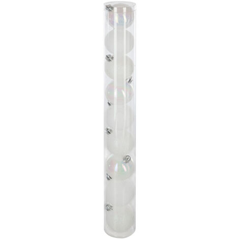 OSE – Lot de 9 boules de Noël 6 cm – Assortiment mates, pailletées et brillantes – Plastique polystyrène – Décoration sapin blanc