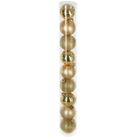 OSE – Lot de 9 boules de Noël 6 cm – Or pailleté et mate – Décoration sapin – Plastique résistant