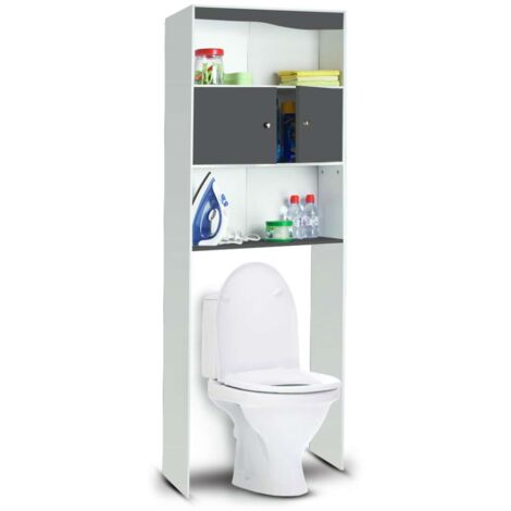 OSE – Meuble pour WC 2 portes effet bois – Dimensions 58x19.5x178 cm – Panneaux mélaminés 12 mm – Poignées rondes en métal
