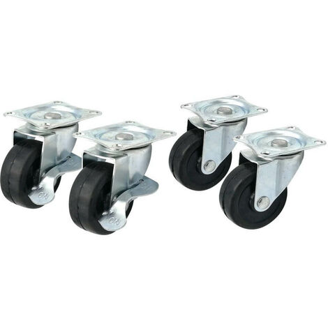 OSE – Roulettes pivotantes 50 mm – Lot de 4 – 2 roulettes avec frein et 2 sans – Capacité de charge 70 kg – Fixation facile