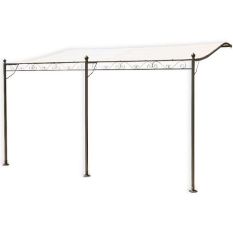 OSE – Tonnelle adossée en fer forgé – Toile en polyester 160 g/m² – Dimensions 4 x 3 m – Surface ombragée 12 m² – Fixation murale incluse