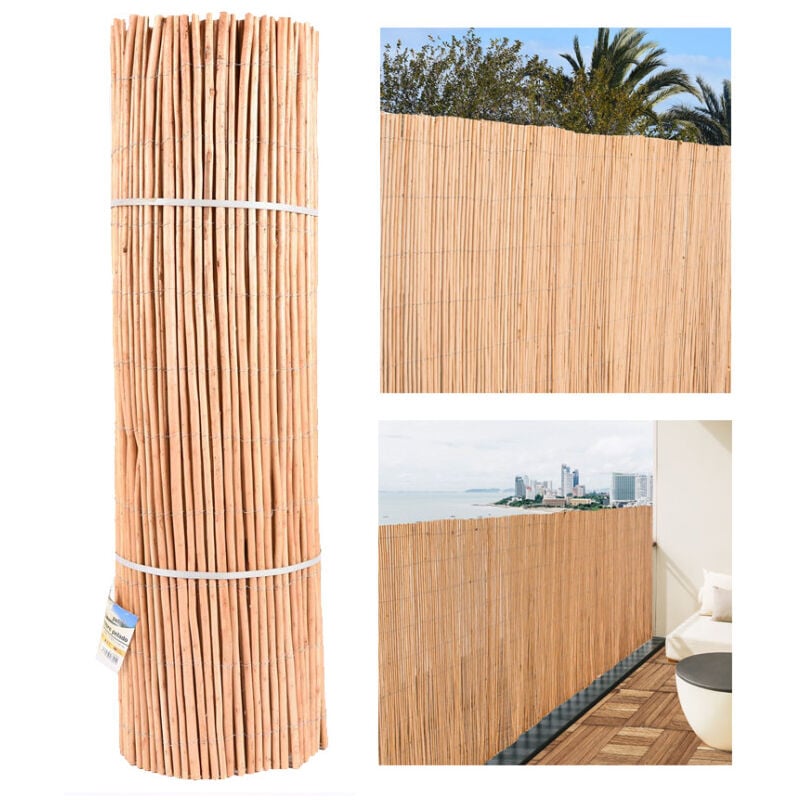 Canisse en Osier naturel Brise-Vue Balcon écorcé 2x5 m, occultation 85%, utile pour l'ombrage ou la délimitation de votre jardin