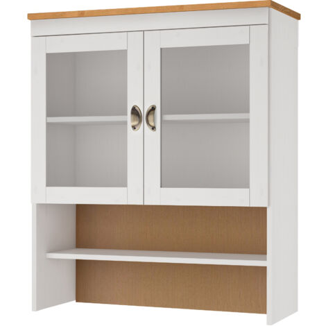 Oslo-Armoire avec 2 portes vitrées en bois massif blanc miel