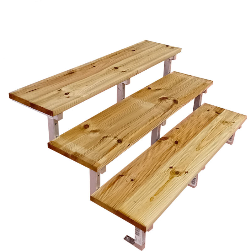 Vinuovo Oslo - Gartentreppe Stahl H54cm 3 Stufen Holz Kdi Breite 120cm