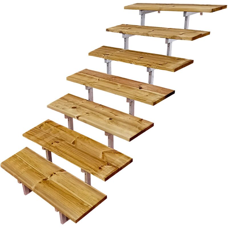 Vinuovo - Oslo - Stahltreppe Außen H122cm 7 Treppenstufen Holz Kdi Breite 100cm