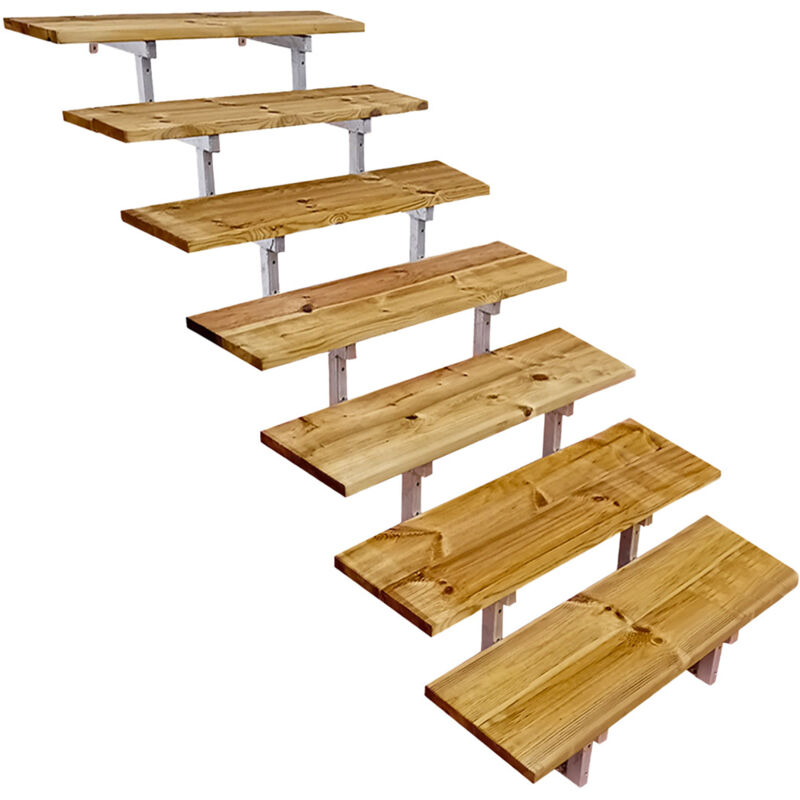 Vinuovo - Oslo - Stahltreppe Außen H122cm 7 Treppenstufen Holz Kdi Breite 60cm