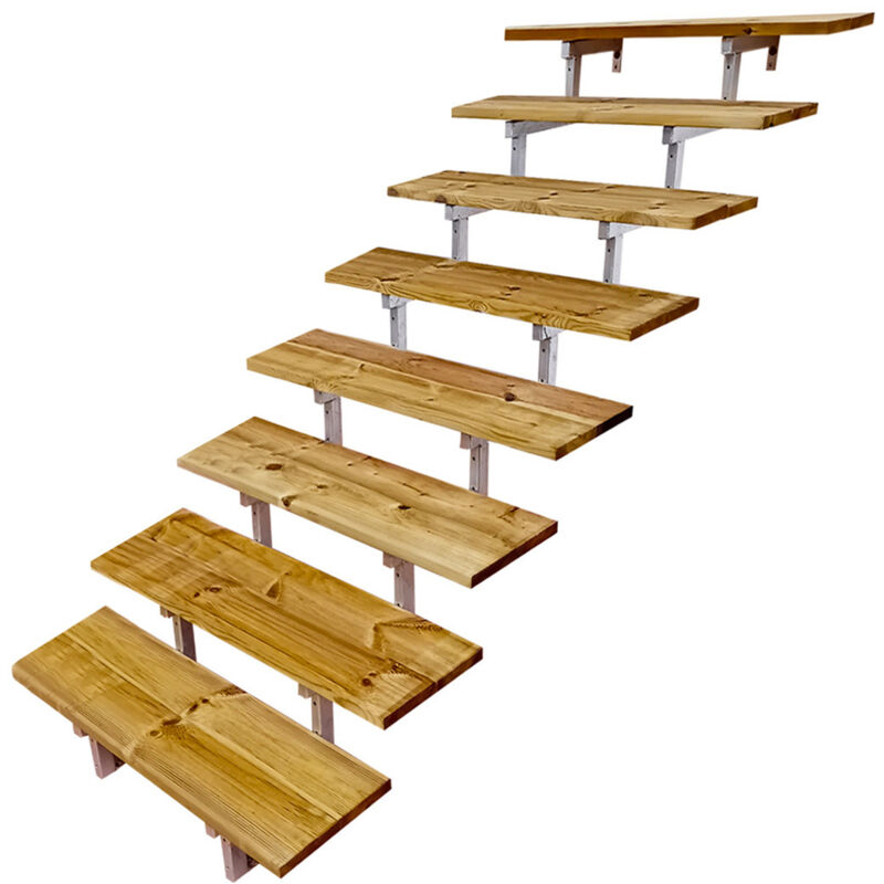 Vinuovo - Oslo - Stahltreppe Außen H139cm 8 Treppenstufen Holz Kdi Breite 60cm