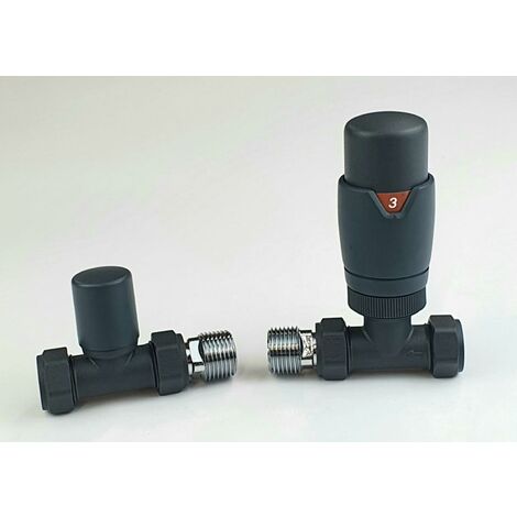 Oslo Black Straight Designer TRV with Round Top Lockshield 15mm x ½inch