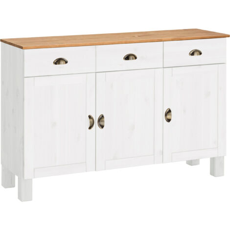 Oslo-Buffet avec 3 portes et 3 tiroirs en bois massif blanc