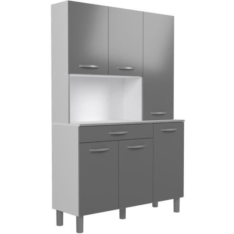 Oslo Buffet de 120 cm - 1 Tiroir et 6 Portes - l 120 x p 40 x h 185 cm - Coloris Gris brillant Ekipa