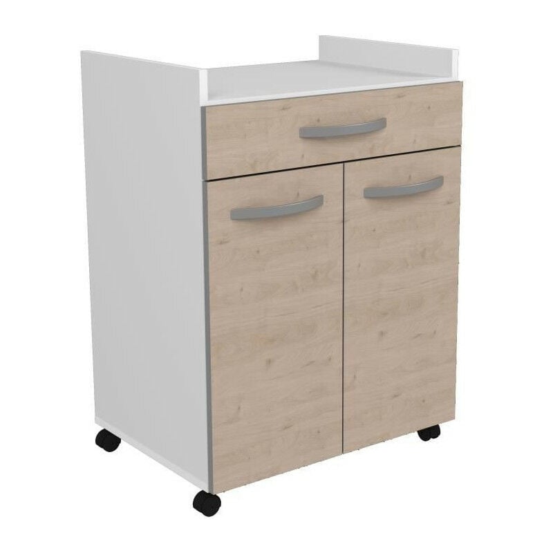 OSLO Desserte de 60 cm - 1 Tiroir et 1 Porte - L 60 x P 44 x H 81 cm - Coloris Chene