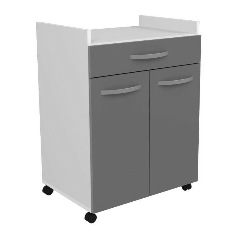 OSLO Desserte de 60 cm - 1 Tiroir et 1 Porte - L 60 x P 44 x H 81 cm - Coloris Gris brillant - EKIPA